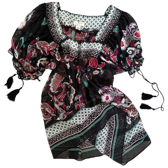 YVOS Boutique Sheer Vibrant Mixed Media Boho Blouse Medium - Picture 5 of 16